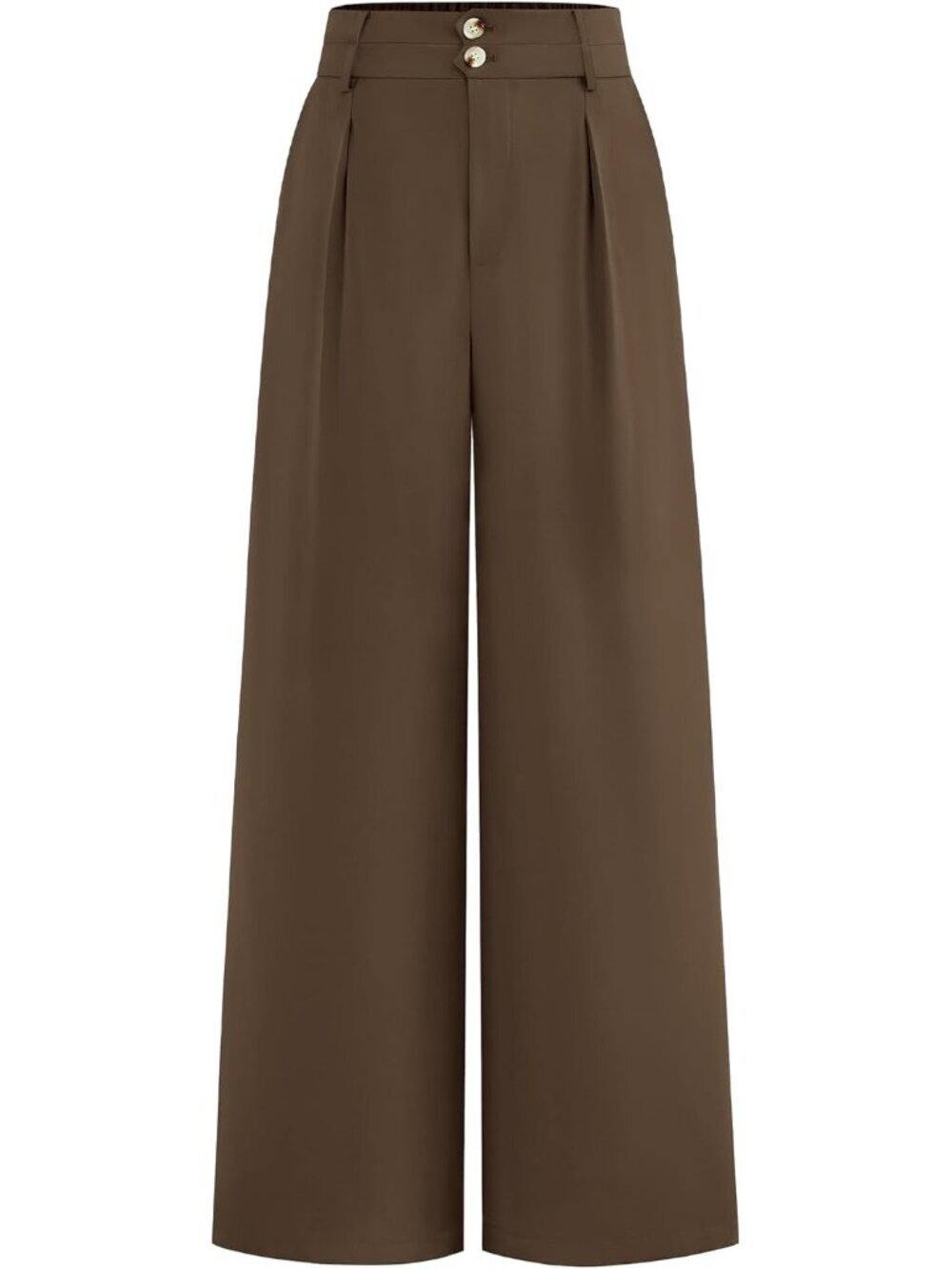 Women's Coffee High Waisted Button Pleated Business Casual Wide Leg Dress Pants